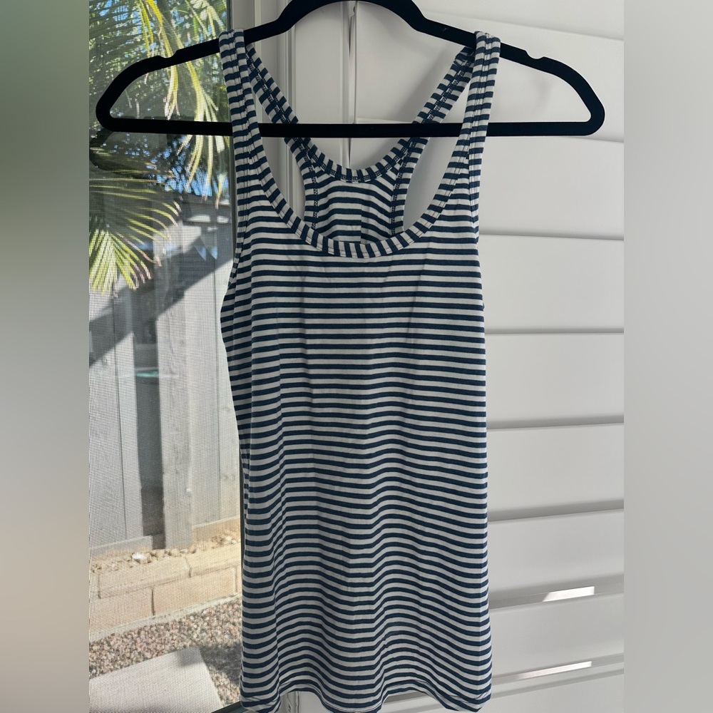 lululemon athletica Navy and White Striped Tank Top